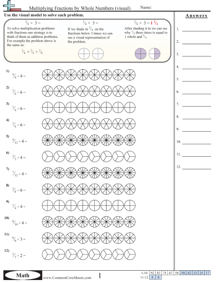 Fraction Worksheets - Multiplying Fractions by whole numbers (Visual) worksheet